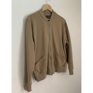J Peterman French Terry Bomber Cardigan Men's Sz L Khaki Color Two Way Zip